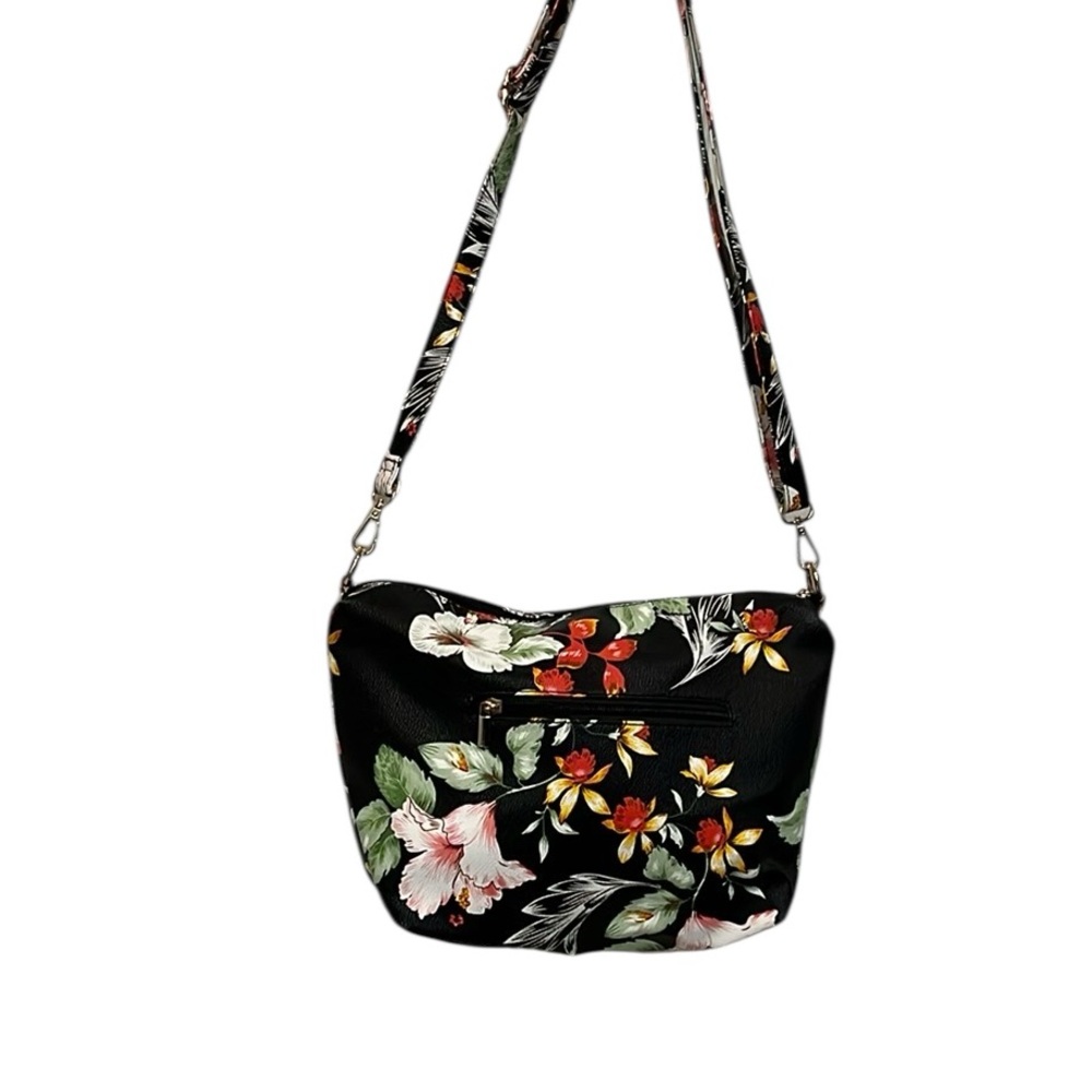 NEW DIRECTIONS FLORAL FAUX LEATHER SHOULDER CROSSBODY BAG BLACK MULTI
